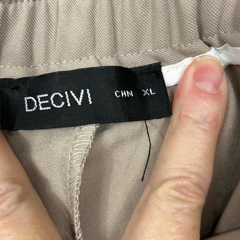 DECIVI Wide Leg Trousers Womens XLarge Khaki Tan Pleated Elastic Waist New - Picture 6 of 10